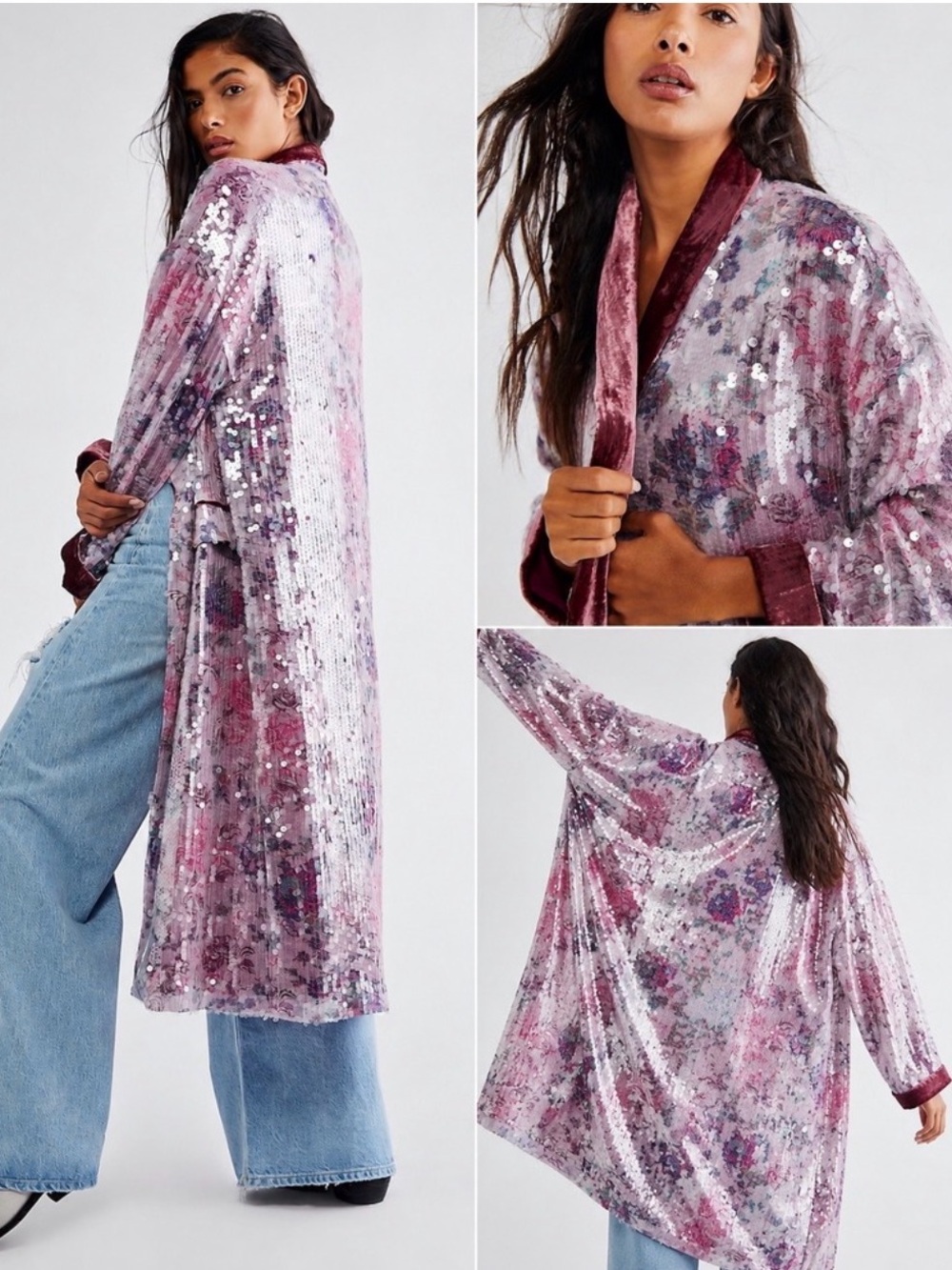 Free People Pink Sequin Floral Kimono Robe - Picture 10 of 10